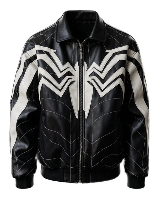 Spider Web Faux-Leather Jacket, front