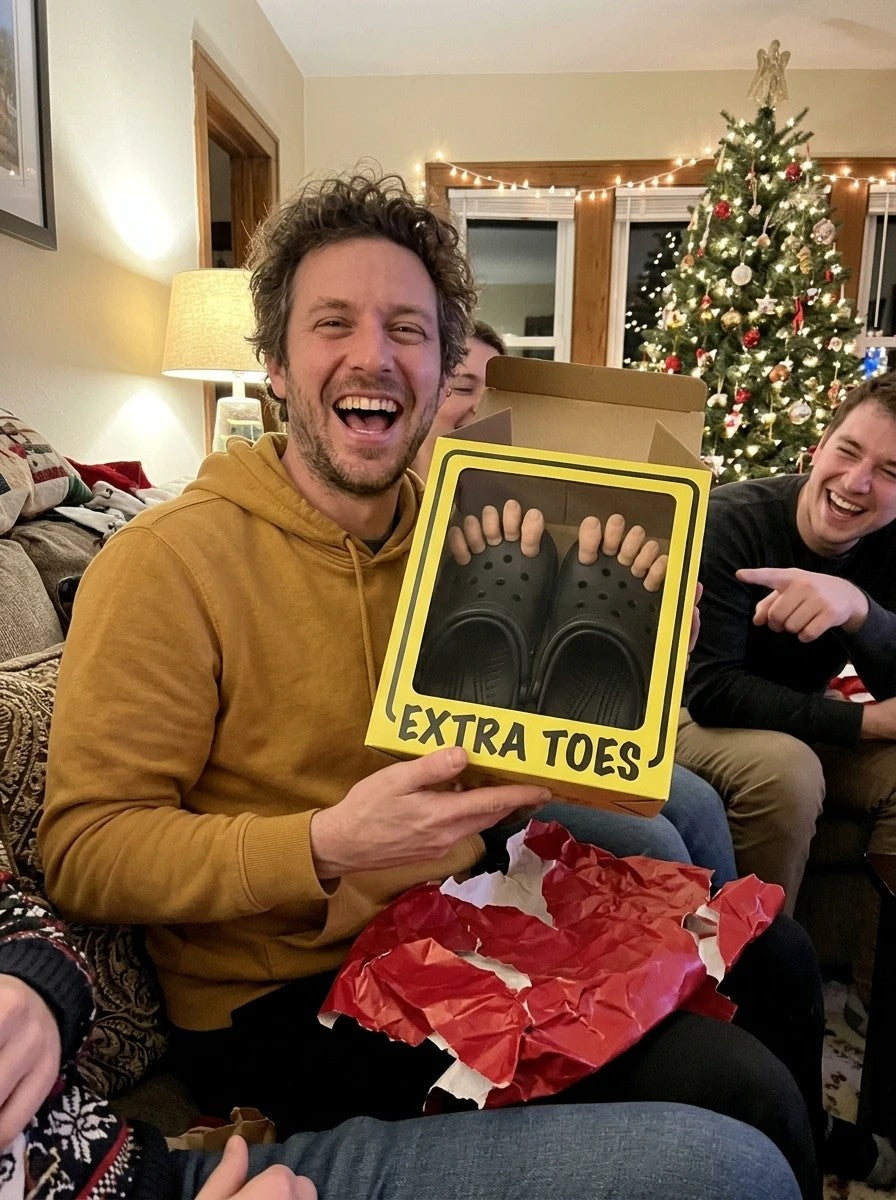 Opening the toe charms as a Christmas gift